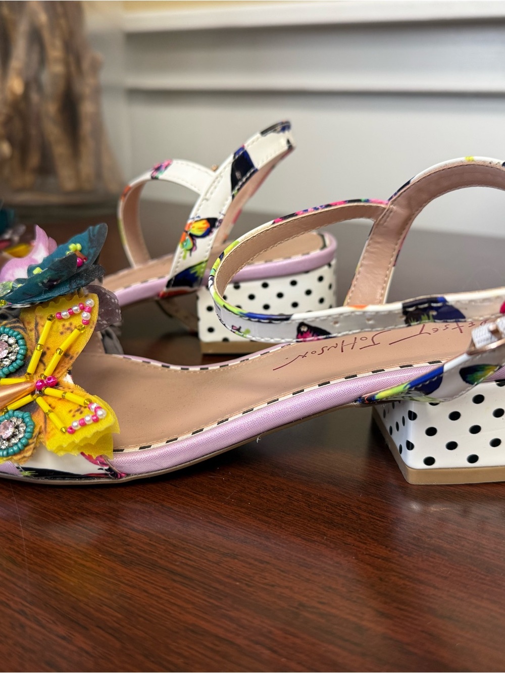 Betsey Johnson Floral Butterfly Ankle Strap Sandals - Picture 5 of 6